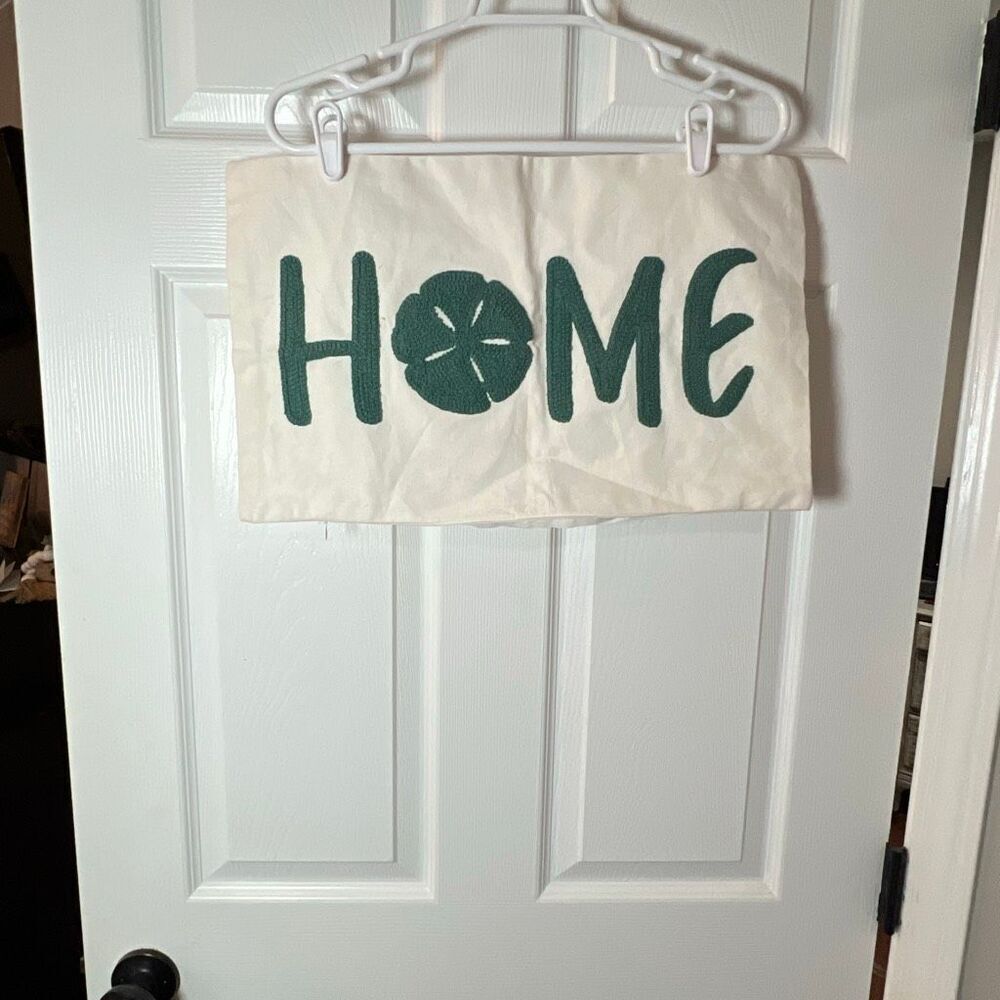 Farmhouse “HOME” Pillow Cover with Sand Dollar – Cream & Green – Zip Closure